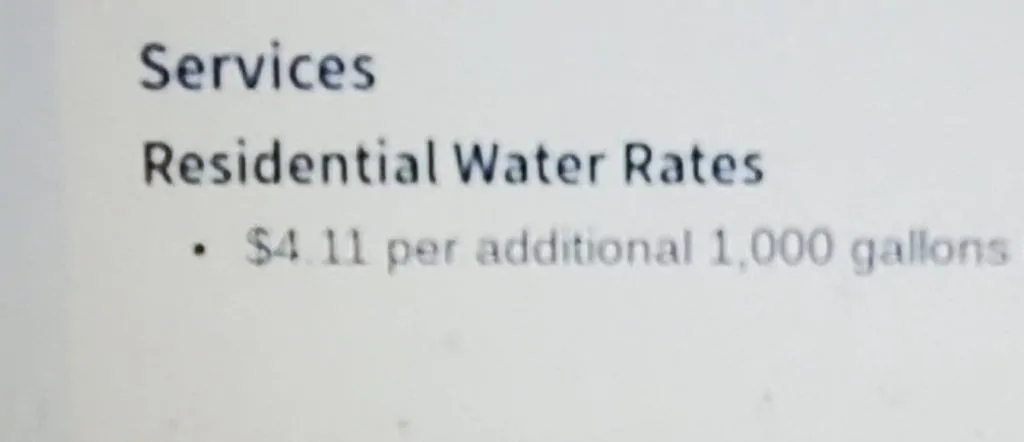 Residential water rates show to be $4.11 per 1,000 gallons of water.